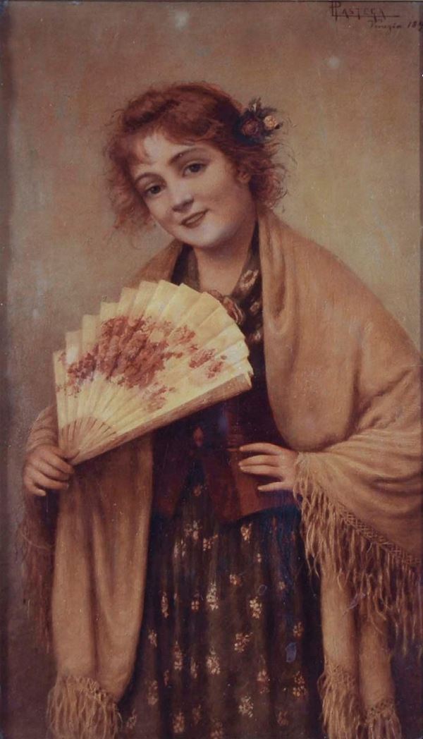 LUIGI  PASTEGA - Donna con ventaglio 1896