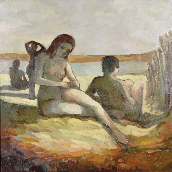 RENATO  NESI - Figure in riva al lago 1973