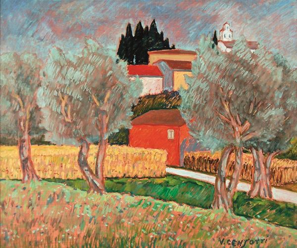 VINCENZO CENSOTTI : Paesaggio  - olio su tavola - Auction 71° Asta di Arte Moderna e Contemporanea - Fidesarte - Casa d'aste