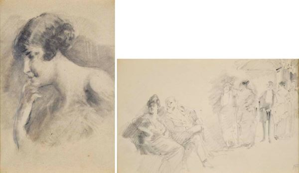 POMPEO MARIANI : Figure  - lotto di 2 disegni a matita su carta - Asta Asta di Arte Moderna e Contemporanea - Fidesarte - Casa d'aste