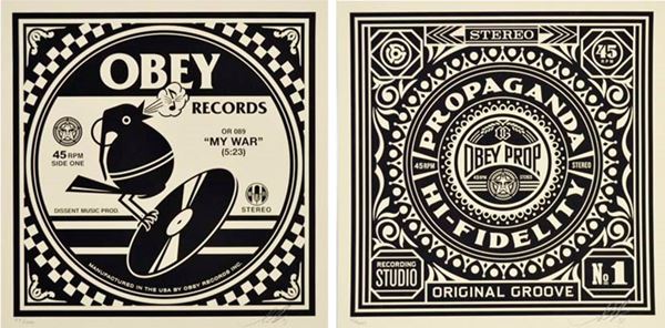 FRANK SHEPARD FAIREY : Obey records 2013  - lotto di 2 serigrafie es. 113/200 e 57/200 - Asta Asta di Arte Moderna e Contemporanea - Fidesarte - Casa d'aste