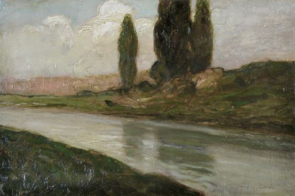 PIETRO FRAGIACOMO - Paesaggio fluviale (1910/1915)