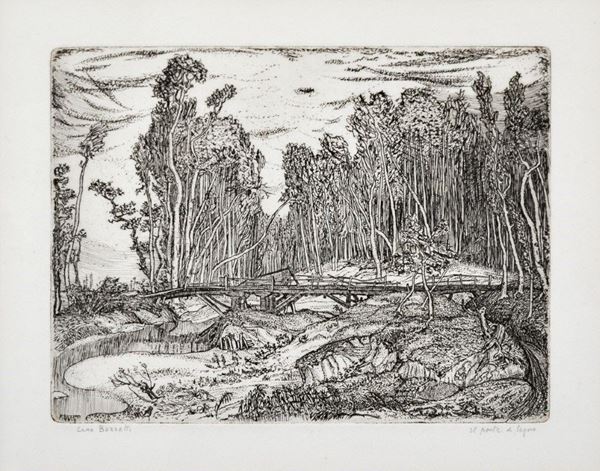 FRANCESCO CINO BOZZETTI - Il ponte di legno 1912