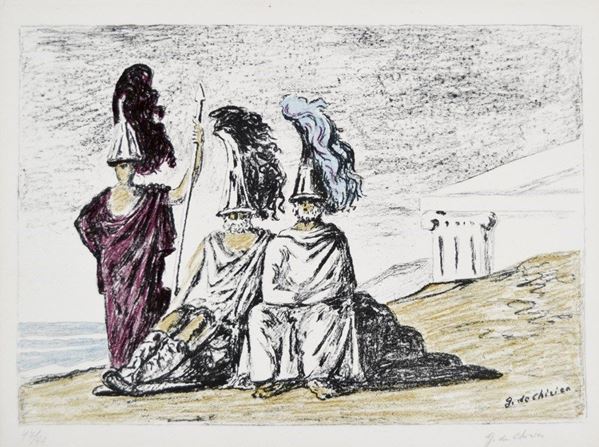 GIORGIO DE CHIRICO - I guerrieri di ritorno da Troia 1966