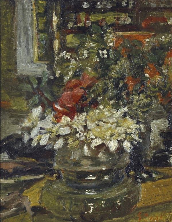 GIOVANNI BARBISAN - Fiori in vaso di vetro 1947