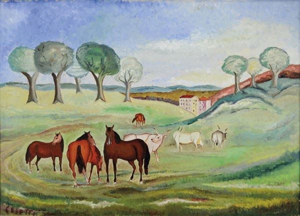 GIUSEPPE CESETTI - Paesaggio maremmano 1952