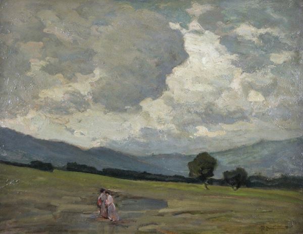 PIETRO FRAGIACOMO - Paesaggio carnico (fine '800)