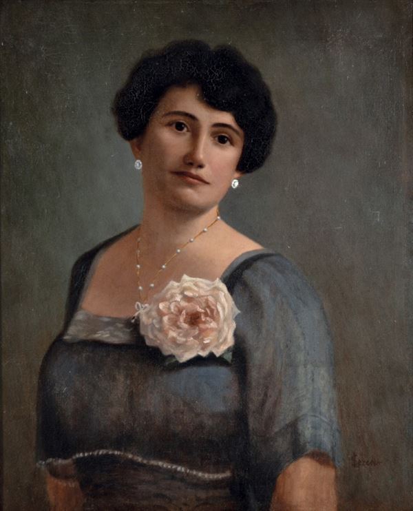 LUIGI SERENA - Ritratto di giovane signora con la rosa