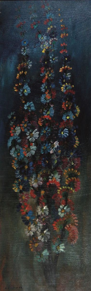 BRUNO DONADEL : Vaso di fiori  - Olio su tavola - Asta 71° Asta di Arte Moderna e Contemporanea - Fidesarte - Casa d'aste