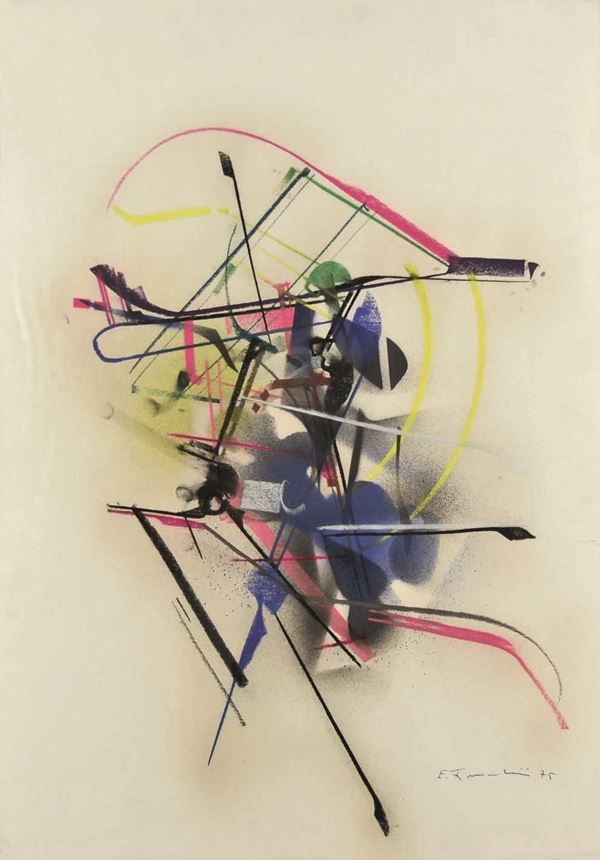 EDOARDO  FRANCESCHINI : senza titolo  (1975)  - tecnica mista su carta - Asta 70° Asta di arte moderna e contemporanea - Fidesarte - Casa d'aste