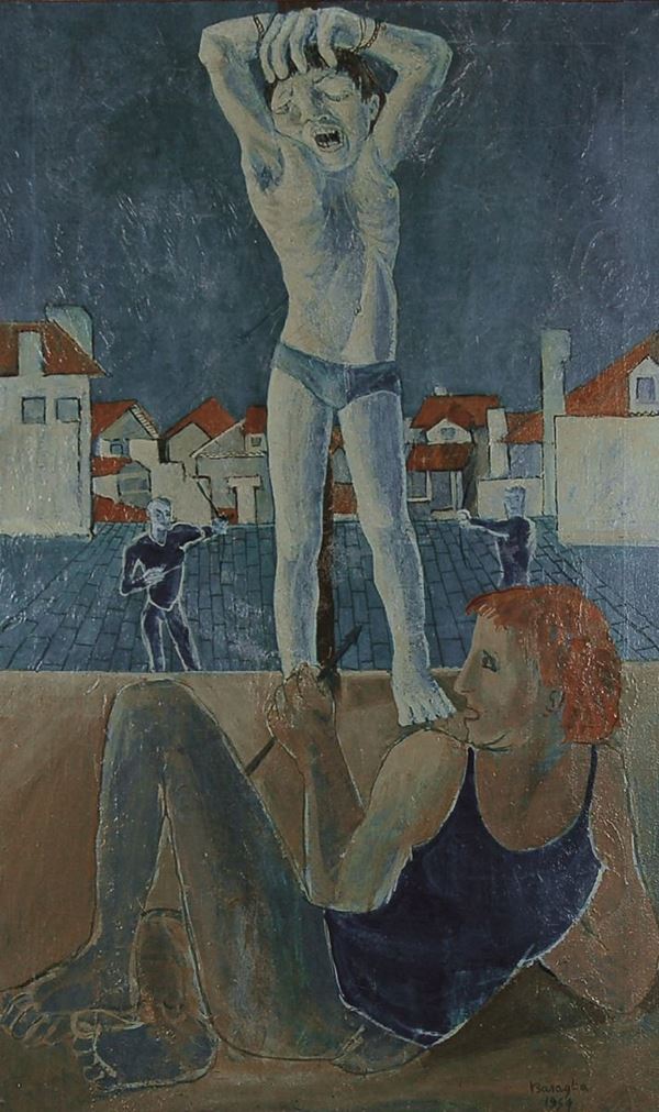 VITTORIO BASAGLIA : Figure  (1954)  - olio su tela - Asta 71° Asta di Arte Moderna e Contemporanea - Fidesarte - Casa d'aste
