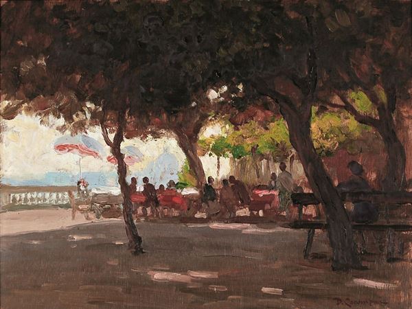 DUILIO COROMPAI : Ai giardini  - olio su tavola - Auction 71° Asta di Arte Moderna e Contemporanea - Fidesarte - Casa d'aste