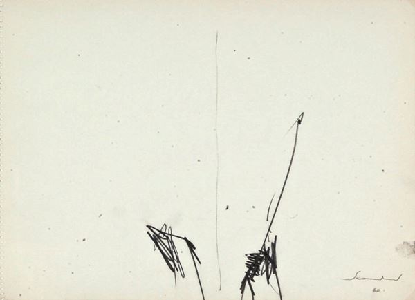 EMILIO SCANAVINO : senza titolo  (1960)  - disegno a matita grassa su carta - Asta 70° Asta di arte moderna e contemporanea - Fidesarte - Casa d'aste