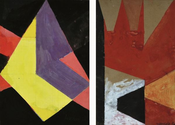 JOZEF JAREMA : senza titolo  (1954-1958)  - lotto di 2 tempere e collage su cartoncino riportato su tavola - Auction - Fidesarte - Casa d'aste