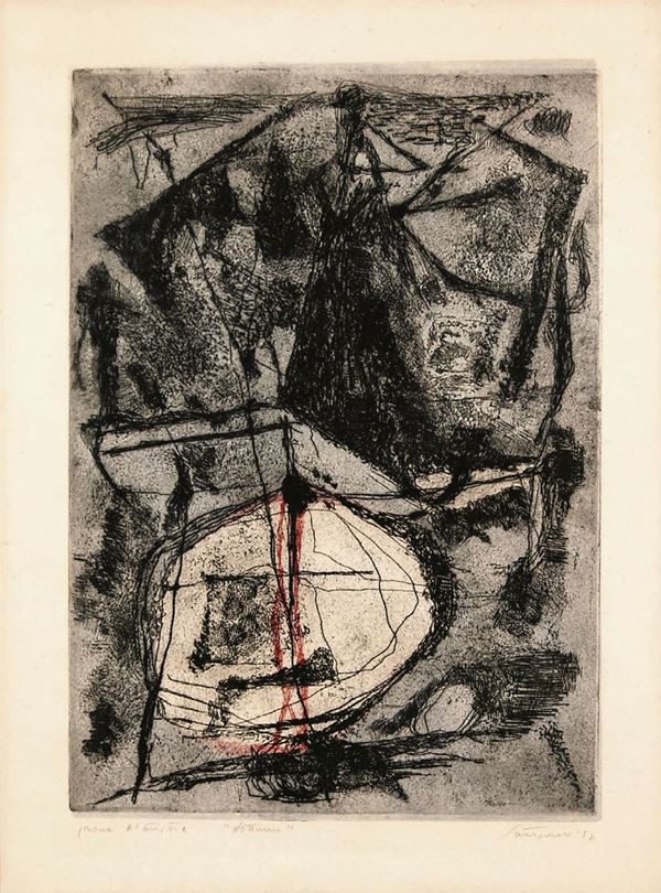 GIUSEPPE SANTOMASO : Notturno  (1957)  - acquaforte acquatinta es. p.d.a. - Asta 72° Asta di Arte Moderna e Contemporanea - Fidesarte - Casa d'aste