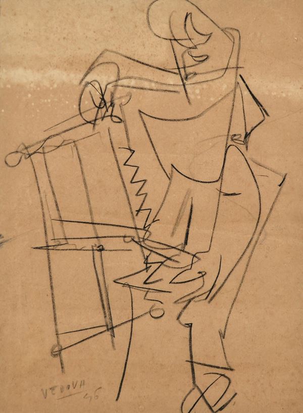 EMILIO VEDOVA : Studio  (1946)  - grafite su carta - Asta 70° Asta di arte moderna e contemporanea - Fidesarte - Casa d'aste