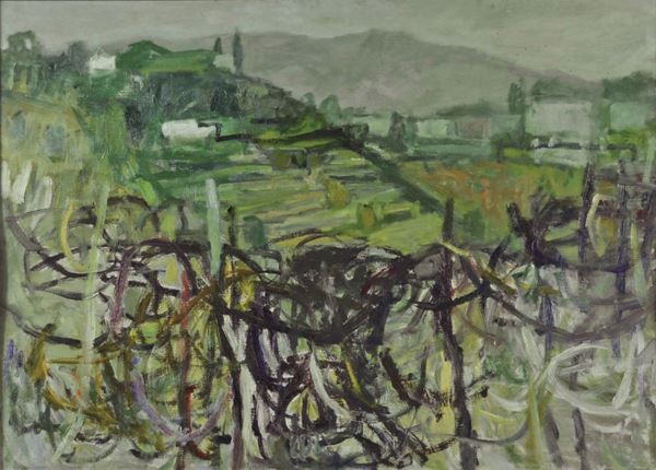 CARLO DALLA ZORZA : Asolo verso il Grappa  (1969)  - olio su tavola - Asta 71° Asta di Arte Moderna e Contemporanea - Fidesarte - Casa d'aste