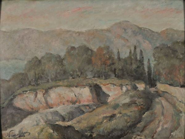 EUGENIO  POLESELLO : Paesaggio  - olio su cartone - Auction 71° Asta di Arte Moderna e Contemporanea - Fidesarte - Casa d'aste