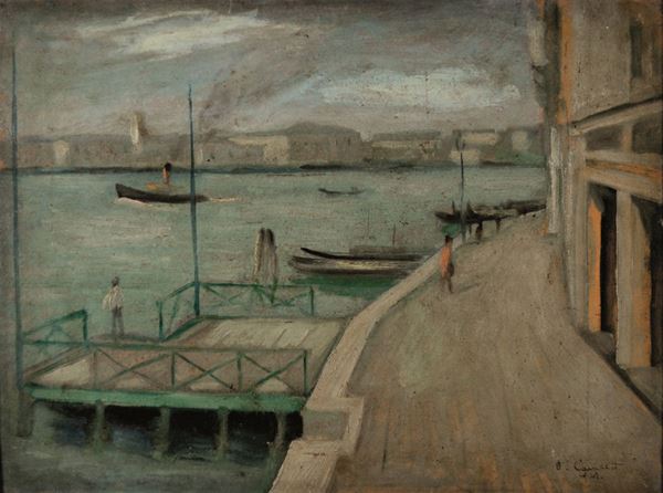 OSCAR CAVALLET : Giudecca  (1942)  - olio su cartone  - Auction 71° Asta di Arte Moderna e Contemporanea - Fidesarte - Casa d'aste