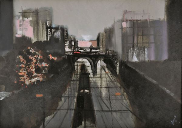 RENATO BORSATO : Milano....Periferia  (1962)  - olio su tela - Asta 71° Asta di Arte Moderna e Contemporanea - Fidesarte - Casa d'aste