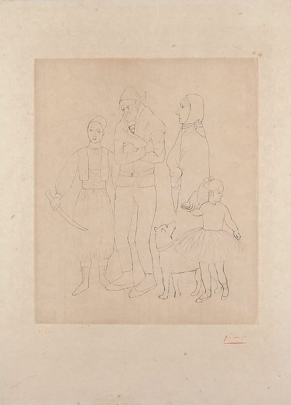 PABLO PICASSO : La famille des saltimbanques  - acquaforte su carta japon es. h.c. - Auction 71° Asta di Arte Moderna e Contemporanea - Fidesarte - Casa d'aste
