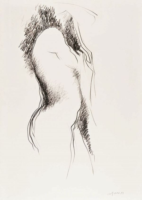AUGUSTO MURER : Nudo  (1981)  - disegno a pastelli su carta - Asta 71° Asta di Arte Moderna e Contemporanea - Fidesarte - Casa d'aste