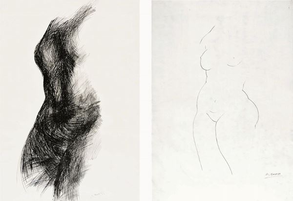 AUGUSTO MURER : Figure  (1962 - 1980)  - lotto di 2 tecniche miste su carta - Asta 71° Asta di Arte Moderna e Contemporanea - Fidesarte - Casa d'aste
