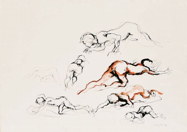 AUGUSTO MURER : Nudi  (1978)  - gouache su carta intelata - Auction 71° Asta di Arte Moderna e Contemporanea - Fidesarte - Casa d'aste