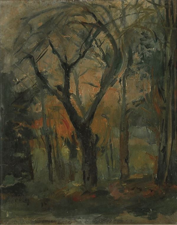 GIOVANNI BARBISAN : Piove in primavera  (anni '50)  - olio su tavola - Asta 71° Asta di Arte Moderna e Contemporanea - Fidesarte - Casa d'aste
