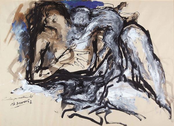 AUGUSTO MURER : Studio per maternità  (1967)  - tecnica mista su carta riportata su tavola - Asta 71° Asta di Arte Moderna e Contemporanea - Fidesarte - Casa d'aste