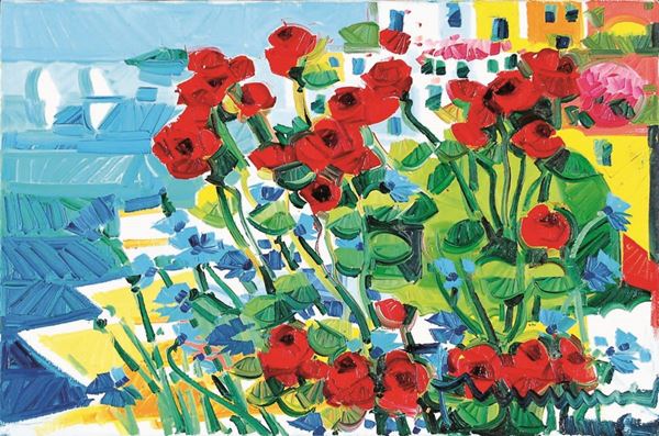 ATHOS FACCINCANI : Rose rosse a Positano  - olio su tela - Auction 71° Asta di Arte Moderna e Contemporanea - Fidesarte - Casa d'aste