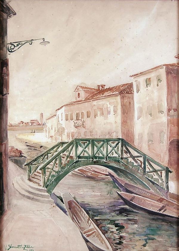 VETTORE ZANETTI ZILLA : Burano  (1923)  - tecnica mista su cartone - Asta 71° Asta di Arte Moderna e Contemporanea - Fidesarte - Casa d'aste