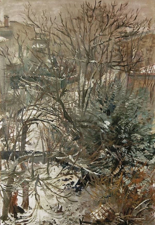 GIOVANNI BARBISAN : Nevicata  (1961)  - olio su tavola - Asta 71° Asta di Arte Moderna e Contemporanea - Fidesarte - Casa d'aste