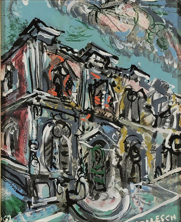 CARLO HOLLESCH : Case  (1962)  - olio su tela - Asta 71° Asta di Arte Moderna e Contemporanea - Fidesarte - Casa d'aste