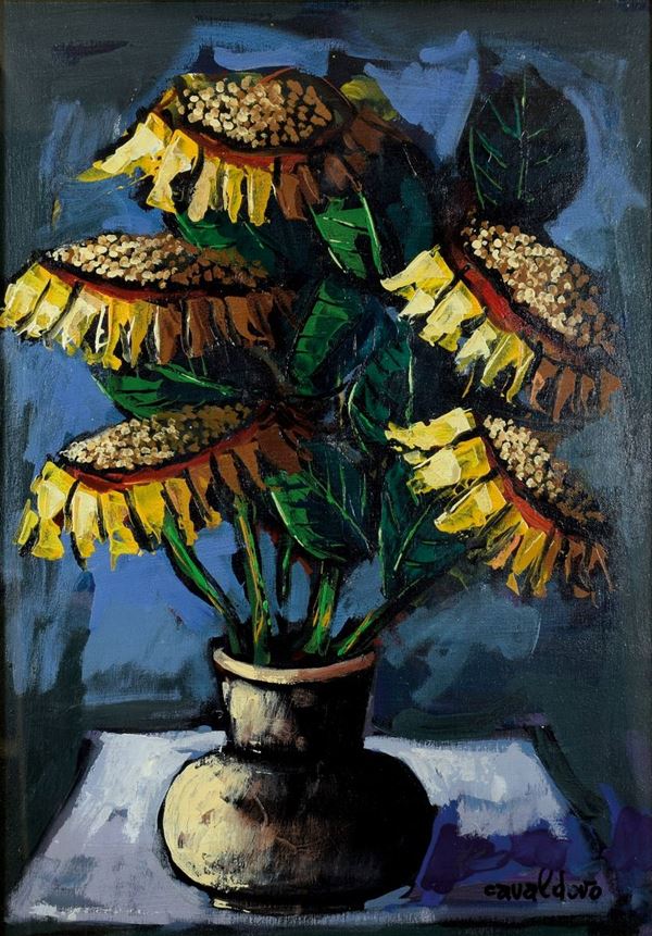 ALFREDO CAVALDORO : Girasoli  (1991)  - olio su tela - Auction ASTA 73 A TEMPO DI ARTE MODERNA E CONTEMPORANEA - II - Fidesarte - Casa d'aste