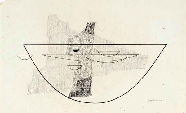 LUIGI VERONESI : Composizione  (1964)  - tecnica mista su carta - Asta 72° Asta di Arte Moderna e Contemporanea - Fidesarte - Casa d'aste