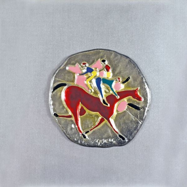 GIUSEPPE CESETTI : Fantini a cavallo  - serigrafia su piatto di argento es. 38/200 - Asta 73° ASTA A TEMPO DI GRAFICA - I - Fidesarte - Casa d'aste
