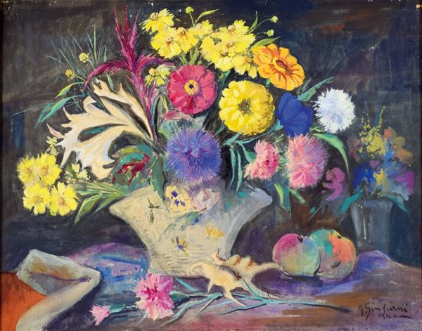 GIOVANNI GIULIANI : Vaso di fiori  (1942)  - olio su tavola - Asta 73° ASTA A TEMPO DI ARTE MODERNA E CONTEMPORANEA - II - Fidesarte - Casa d'aste