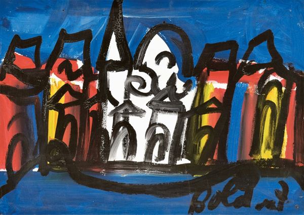 GUSTAVO  BOLDRINI : Chiesa  - olio su tela - Auction ASTA 73 A TEMPO DI ARTE MODERNA E CONTEMPORANEA - II - Fidesarte - Casa d'aste