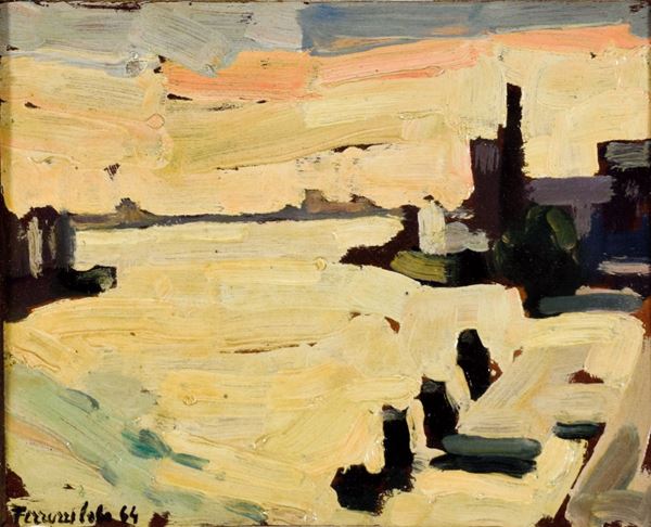 BOBO FERRUZZI : Paesaggio  (1964)  - olio su tavola - Asta 73° ASTA A TEMPO DI ARTE MODERNA E CONTEMPORANEA - II - Fidesarte - Casa d'aste