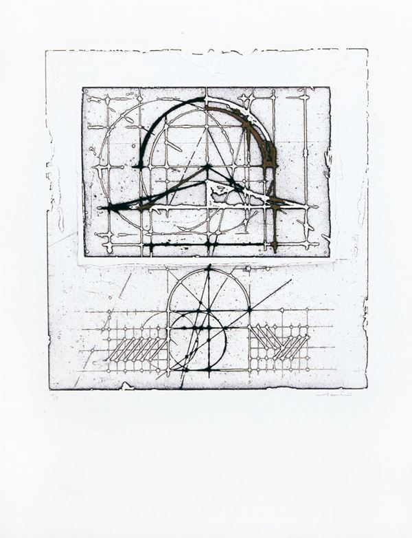 WALTER VALENTINI : La città ideale  (1989)  - acquaforte a 2 colori es. IX/X - Auction ASTA 73 A TEMPO DI GRAFICA - I - Fidesarte - Casa d'aste