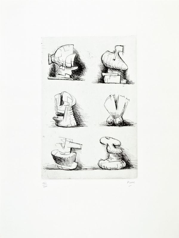 HENRY MOORE : Six sculpture motives  - acquaforte es. 160/200 - Auction ASTA 73 A TEMPO DI GRAFICA - I - Fidesarte - Casa d'aste