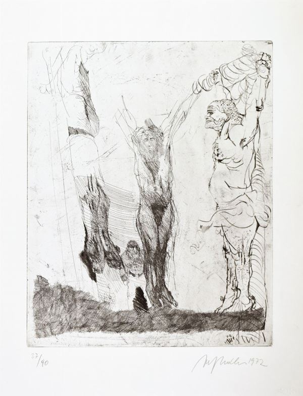 ALFRED HRDLICKA : Crocefissione da Cranach  (1972)  - acquaforte su carta Rives es. 37/90  - Auction ASTA 73 A TEMPO DI GRAFICA - I - Fidesarte - Casa d'aste