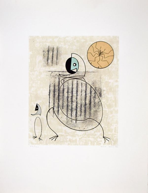 MAX ERNST : Oiseaux en peril  (1975)  - acquaforte acquatinta e collage es. 42/100 - Asta 73° ASTA A TEMPO DI GRAFICA - I - Fidesarte - Casa d'aste