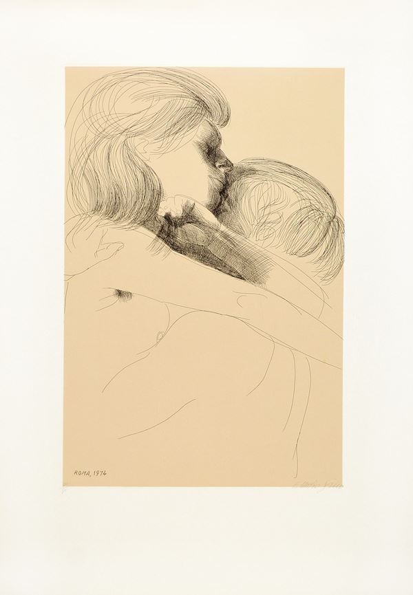 EMILIO GRECO : L'abbraccio  (1974)  - acquaforte es. 70/90 - Auction ASTA 73 A TEMPO DI GRAFICA - I - Fidesarte - Casa d'aste