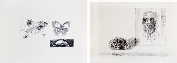 RENZO VESPIGNANI : Autoritratto con farfalla 1969 - Disegno nello studio 1965  - lotto di 2 acqueforti es. 44/100 - 5/20 - Asta 73° ASTA A TEMPO DI GRAFICA - I - Fidesarte - Casa d'aste