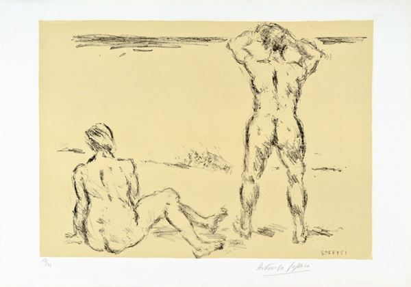 ARDENGO SOFFICI : Spiaggia  (1960)  - litografia es. 68/125 - Auction ASTA 73 A TEMPO DI GRAFICA - I - Fidesarte - Casa d'aste