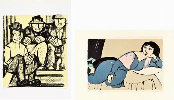 DOMENICO CANTATORE : Uomini del sud 1971 - Odalisca, donna sdraiata 1960  - lotto di 2 litografie es. 85/125 - 100/200 - Auction ASTA 73 A TEMPO DI GRAFICA - I - Fidesarte - Casa d'aste