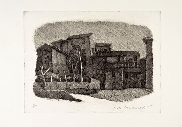 PAOLO MANARESI : Le vecchie case  (1965)  - acquaforte es. 12/25 - Auction ASTA 73 A TEMPO DI GRAFICA - I - Fidesarte - Casa d'aste