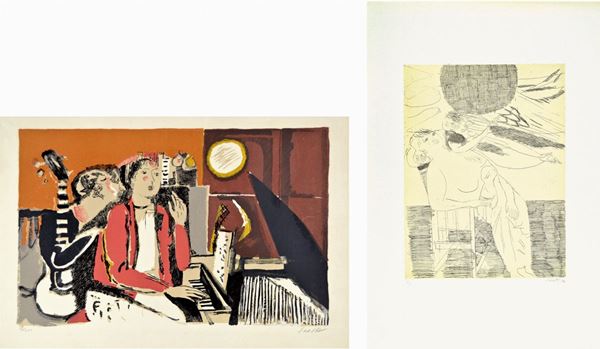 BRUNO SAETTI : La madre e l'Angelo 1976 - Les Musiciennes 1954  - lotto di 2 grafiche - Auction ASTA 73 A TEMPO DI GRAFICA - I - Fidesarte - Casa d'aste